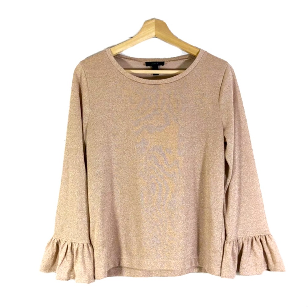 J Crew Glittered Ruffle Pullover Sweater Top Long Sleeves Sz M